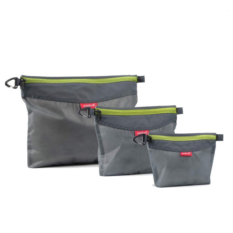 pack all 3 Pcs Water-resistant Material Zipper Pouch Set, Mesh Zipper Bags for Storage, Travel, Office (Gray) - Image 1